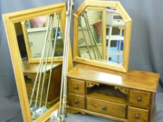 ANTIQUE PINE STYLE ENTERTAINMENT UNIT, quantity of curtain poles, various sizes, large wooden framed