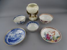 GROUP OF 18TH CENTURY CHINESE EXPORT PORCELAIN TEAWARE and a Worcester type reticulated pot pourri