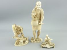 THREE JAPANESE MEIJI PERIOD IVORY OKIMONO FIGURINES, various tradesmen, 6, 13 and 23cms high, all