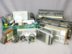 SMITH'S WOODEN CASED MANTEL CLOCK, three vintage fishing multipliers (including Penn), ghetto