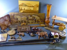 ASSORTMENT OF TREEN, walking sticks and decorative items ETC