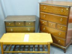 TWO STAG BEDROOM CHESTS and a Remploy extending coffee table with tiled insert and ladder base