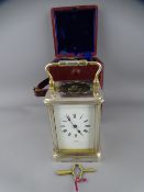 SILVER PLATED BRASS CASED CARRIAGE CLOCK in original carry case with key, the dial signed 'Tarori