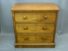 VICTORIAN MAHOGANY CHEST OF THREE DRAWERS, 92cms height, 95cms width, 58cms depth