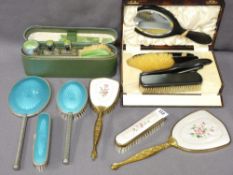 CASED EBONY DRESSING TABLE SET with three various others