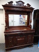 SUBSTANTIAL EDWARDIAN MIRROR BACK SIDEBOARD with reeded canopy support pillars, carved detail and
