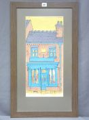 NEFYL WILLIAMS print - titled 'Hen Siop Daniel Owen, Yr Wyddryg', 53 x 25cms