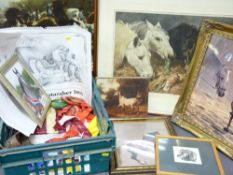 GROUP OF EQUINE INTEREST COLLECTABLES to include Laurence Josset proof stamped print of three