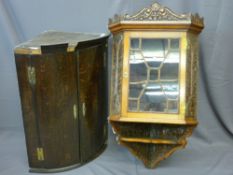 FINE CARVED OAK HANGING CORNER CUPBOARD, carved inscription 'Oak From Foudroyant' and a bow