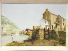 JAMES R RICHARDSON oil on board - Cornish harbour scene, signed, 49 x 74cms