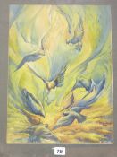 MARGARET GILLISON TODD (BOYD) gouache - scene of birds, titled 'Swoop', 42 x 31cms