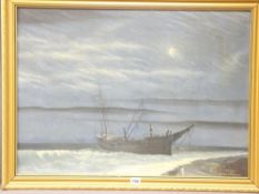 T M LALLY oil on board - titled 'The wreck of the Mexico 1886', signed and dated 1965, 53.5 x 74.