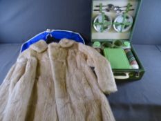 VINTAGE FUR JACKET and a cased Brexton picnic set