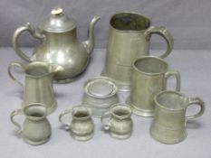 COLLECTION OF VINTAGE PEWTER WARE to include lidded inkwell