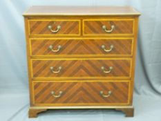 MAHOGANY CROSS BANDED TWO OVER THREE GRADUATED CHEST OF DRAWERS by makers 'Maple and Co', 106cms