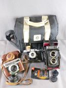 YASHICA MAT-124G DUAL LENS CAMERA in case, a Karl Zeiss Jena Werra I in leather case and an Agfa