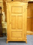 ANTIQUE PINE SINGLE DOOR CUPBOARD with interior shelves and central drawer, 160cms height, 98cms
