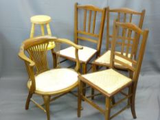 PARCEL OF THREE SIMILAR INLAID BEDROOM CHAIRS, a single tub chair and a kitchen stool ETC