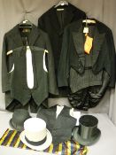 MIXED SELECTION OF GENTLEMAN'S ATTIRE including three tail coat jackets, two top hats and a bowler