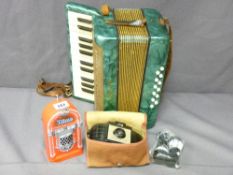 HOHNER MIGNON II ACCORDION, a Kodak Brownie 127, a Dime portable radio and a McDougal Flour Fred