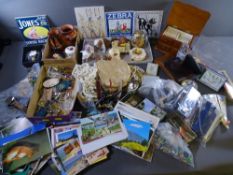 MIXED COLLECTABLES including postcards, cabinet china, keyring collections, souvenir spoons etc