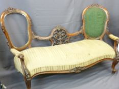 WALNUT DOUBLE CAMEO BACK CHAISE LONGUE with intricate carvings on cabriole supports