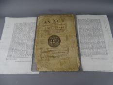 ANTIQUE EPHEMERA - ENGLISH CIVIL WAR 'An Act for removing all papists, officers, soldiers of fortune