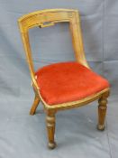 ARTS & CRAFTS STYLE CHAIR with red upholstered seat and reeded tapered front supports