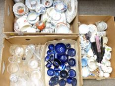 VINTAGE ORNAMENTAL CHINA & GLASSWARE including a collection of Bristol blue glass liners