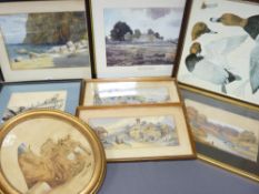 LITTLE ORME LLANDUDNO watercolour, a river scene with cattle and fishermen, an oval watercolour of