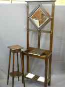OAK HAT & COAT STAND with diamond shaped bevel edged mirror, central lift-up compartment and white