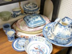 LARGE SELECTION OF MIXED POTTERY & PORCELAIN including a blue and white toilet set, Portmeirion