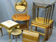 PARCEL CONTAINING G-PLAN NEST OF THREE, cased Singer sewing machine, two-tier occasional table,