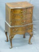 SERPENTINE FRONT FOUR DRAWER COMPACT CHEST, 78cms height, 44cms width, 34cms depth