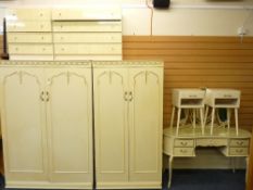FRENCH PROVINCIAL STYLE BEDROOM FURNITURE consisting of gentleman's and lady's wardrobe, dressing