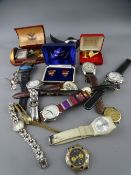 COLLECTION OF LADY'S & GENT'S WRISTWATCHES and cufflinks with an Art Deco style Elco watch box