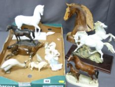 COLLECTION OF HORSE FIGURINES, a Beswick Beatrix Potter 'Miss Moffat' and a Lladro group of duck and