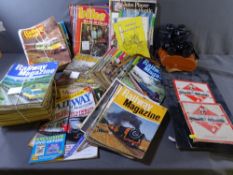 VINTAGE RAILWAY & BIKING MAGAZINES, two pairs of old binoculars, Monopoly board ETC
