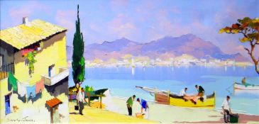 CECIL D'OYLY JOHN (1906-1993) oil on canvas - entitled verso 'Along the Spanish Coast on the Costa