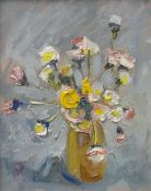 MARGARET THOMAS (British 1916-2016) oil on canvas - still-life flowers in a vase, entitled verso '