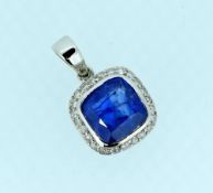 14CT WHITE GOLD TANZANITE & DIAMOND PENDANT featuring one cushion cut natural tanzanite, with 24