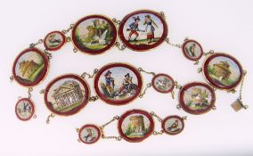 MICRO MOSAIC GRAND TOUR BRACELET composed of fourteen oval panels of various sizes with buildings,