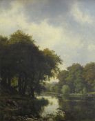 ATTRIBUTED TO CARL CARLSEN (Danish 1855-1917) oil on canvas - two figures on a distant rowing boat