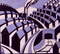 URSULA FOOKES (British 1906 - 2001) original gouache - built-up town with smoking industrial