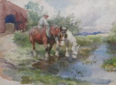 LUCY ELIZABETH KEMP-WELCH (British 1869 - 1958) watercolour - two horses resting at water beside