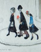 L S LOWRY limited edition print - entitled 'The Family', Guild stamped and signed, 29 x 22cms
