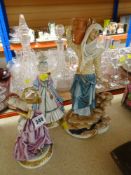 THREE CAPODIMONTE / NAPLES-WARE FIGURES including female water carrier, musician and another (3)