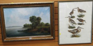 R WYTCHARD oil on canvas - river scene with figures in a rowing boat, 49 x 75cms, together with a