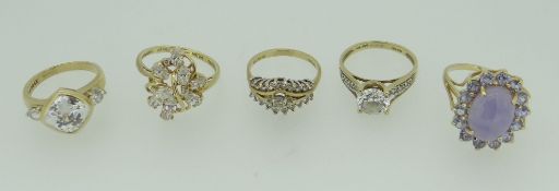 14K GOLD MAINLY QVC STONE SET RINGS 22.1 grams (5)