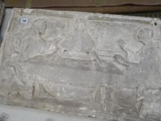VICTORIAN PLASTER PLAQUE of The Last Supper with Christ flanked by two Saints, 40 x 64cms
